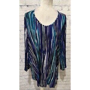 AVENUE Tunic Women Plus Navy Teal 3/4 Sleeve Top Fairycore 3X 4X